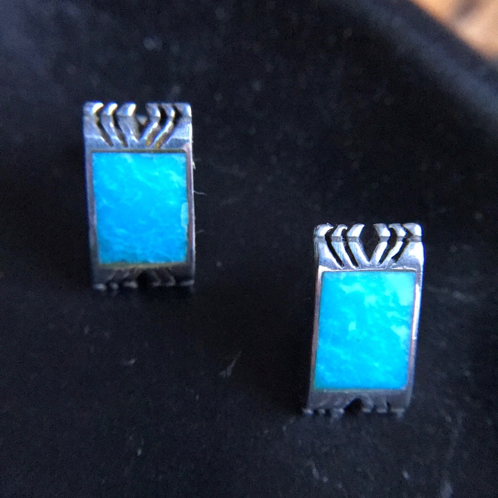 Sterling Navajo “rug” turquoise earrings